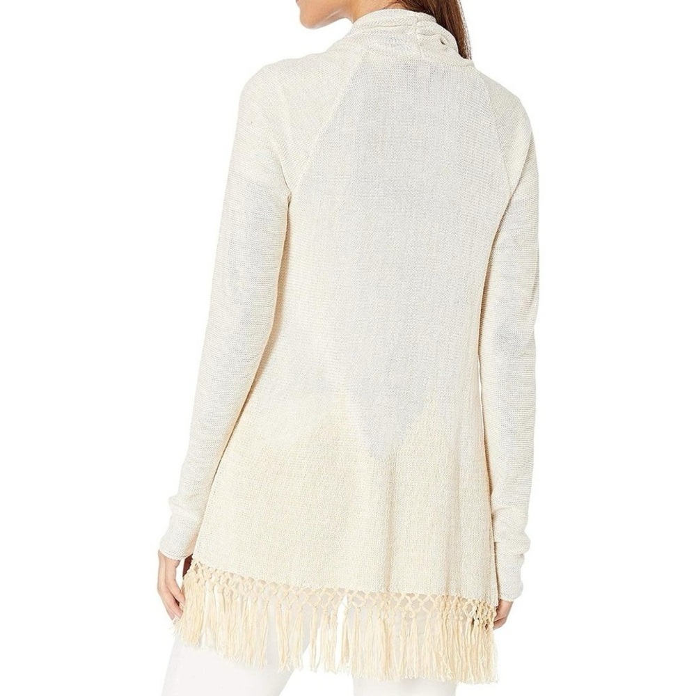 Lilly Pulitzer Tatum Long Fringe Hem Open Cardigan Sweater Gold Metallic Size XS - Picture 2 of 13